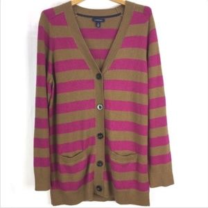 Lands End Pink Brown Striped Cardigan Sweater